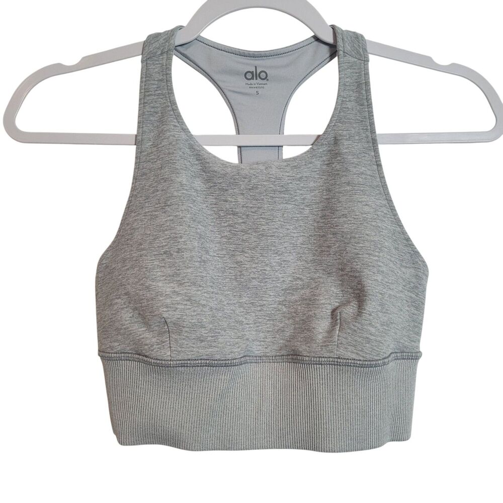 Alo Yoga Serenity Bra Women's Size Small Light Gray Heather Athleisure Gym